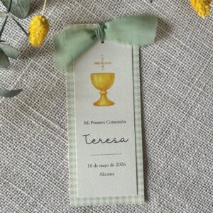 Recordatorio de Comunión doble con lazo